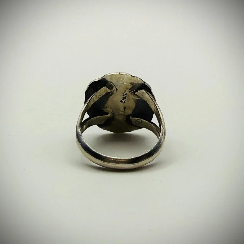 Navajo Sterling Turquoise Ring — Freda Martinez “F” Hallmark, Size 7.5
